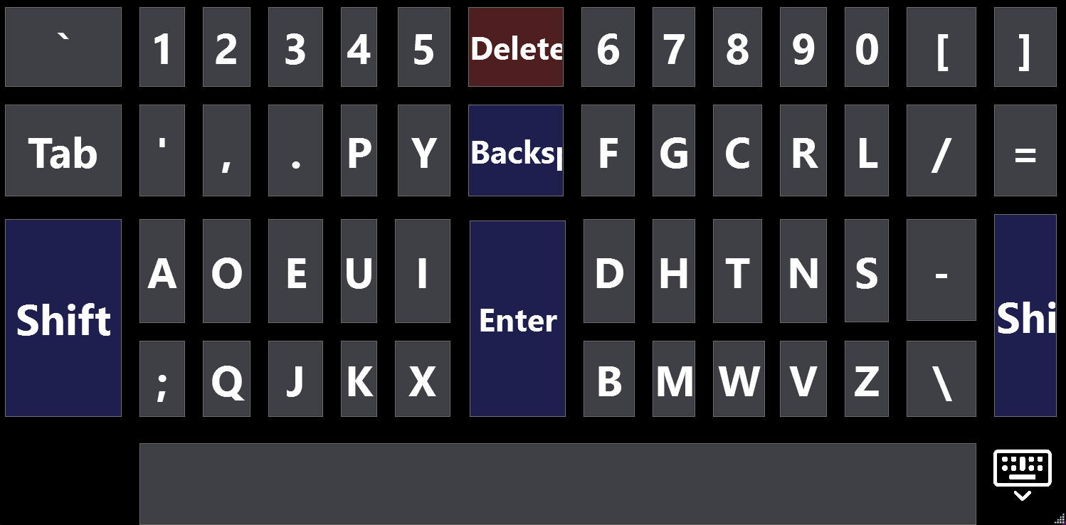 typematrix style on screen keyboard